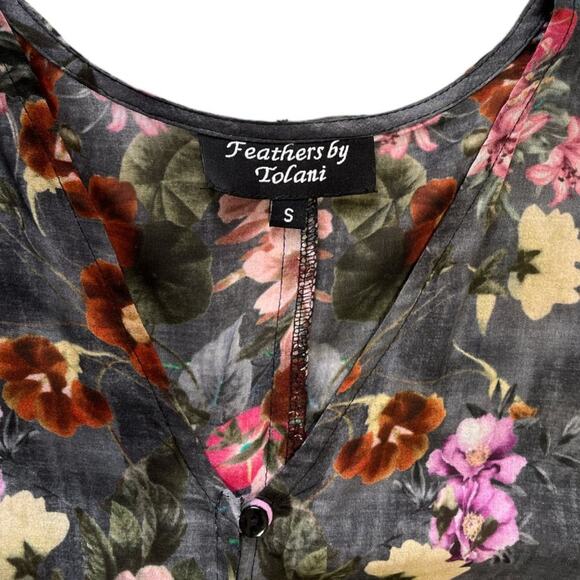 Feathers by Tolani Maxi Dress Sz M Clara Garden Floral Cement Gray Boho - Picture 9 of 15